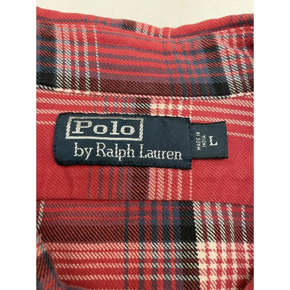 Vintage Polo Ralph Lauren Loop Collar Camp Flannel Shirt Large 90s